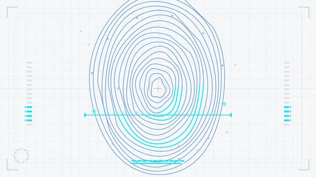 Digital biometric fingerprint scan on a technical grid interface