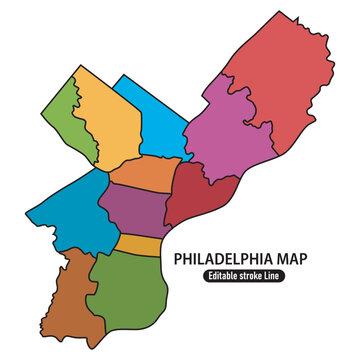 Philadelphia map with districts. Colorful vector illustration of city administrative zones.