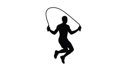 Jumping person with rope black silhouette against white background © lamia
