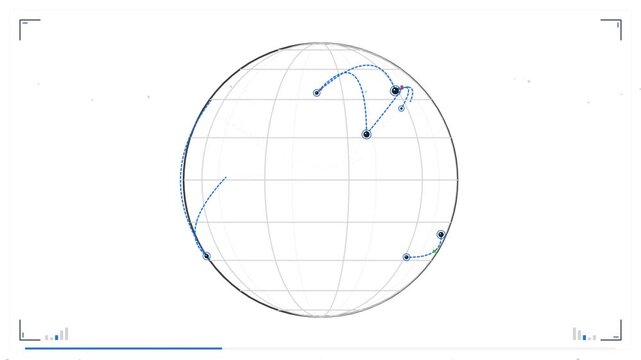 Global data network visualization on a spinning wireframe globe