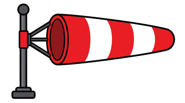 Vector illustration of a windsock in red and white, isolated on a white background.