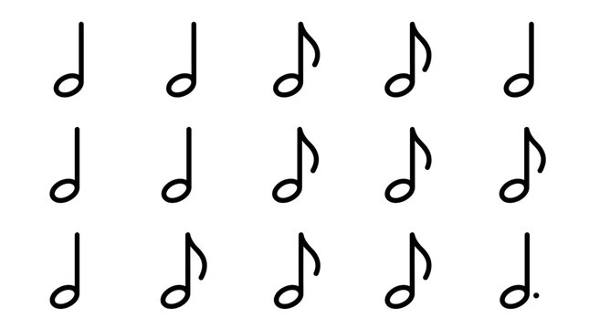 Dynamic Musical Notes Sheet with Black Quarter and Eighth Notes in Clean Minimalist Design with high quality professional line art symbols for modern creative design and digital branding projects