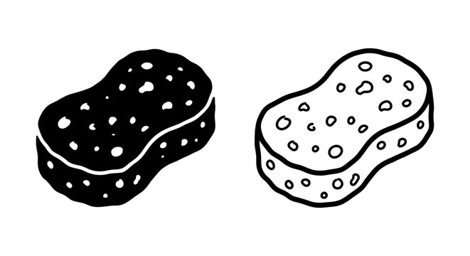 Porous sponge silhouette black and white line drawing illustration