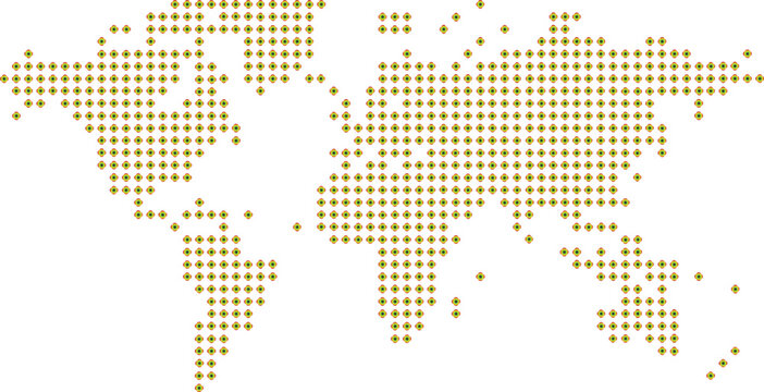 Colorful Rasta Dotted World Map Vector Illustration