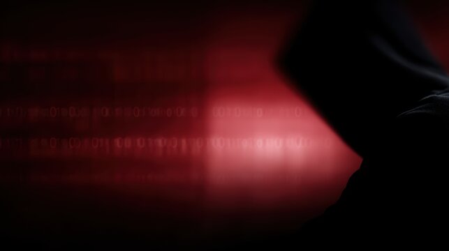 cyber attack concept hacker silhouette over binary code and digital flag background