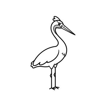 Graceful crane vector standing in line art style