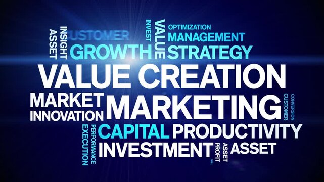 Value Creation Marketing animated word cloud-text design animation tag kinetic typography seamless loop.