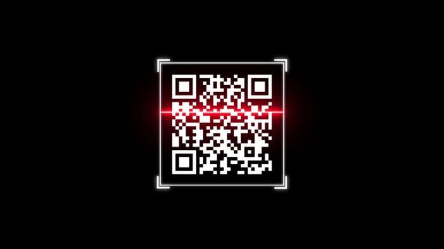 animated glow white barcode scanner qr code isolated on black background QR code Futuristic barcode quick code scanning Bar. mobile phone scan, QR code animation. Digital Scanning the QR code.