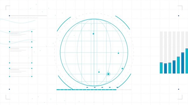 Futuristic digital dashboard with global data and financial charts
