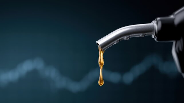 Rising fuel price crisis concept with dripping nozzle and market charts