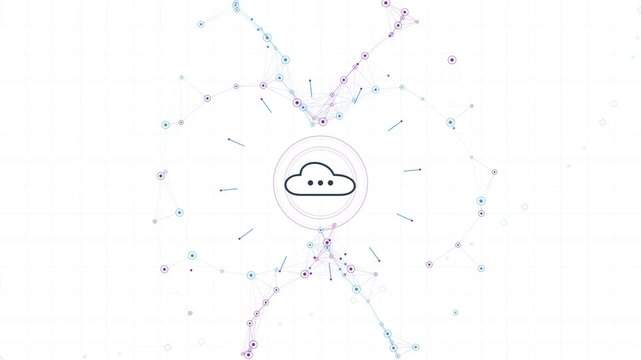 Dynamic digital cloud data network animation with glowing particles