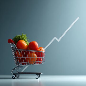 shopping cart with rising price graph food inflation concept