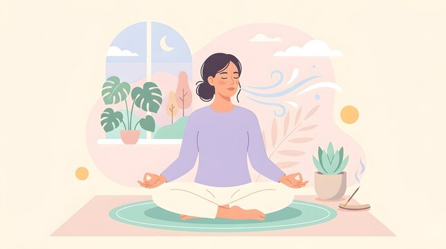 Woman practicing yoga and deep breathing
