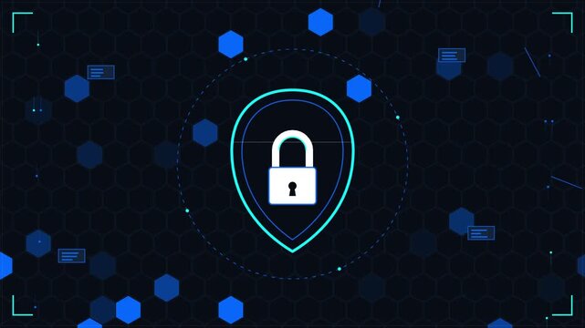 Cybersecurity animation with digital padlock icon and data interface