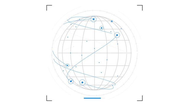 Minimalist 3d holographic globe spinning with blue data connections