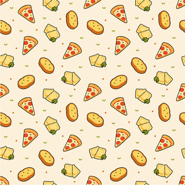 italian pizza and pasta seamless pattern background