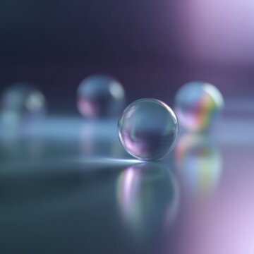 floating frosted glass spheres with rainbow light refraction abstract futuristic background