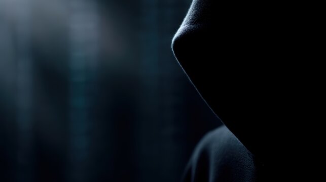 dark web hacker banner with hooded figure and glowing code background cybercrime theme