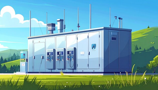 Modern industrial facility with clean energy infrastructure setup.