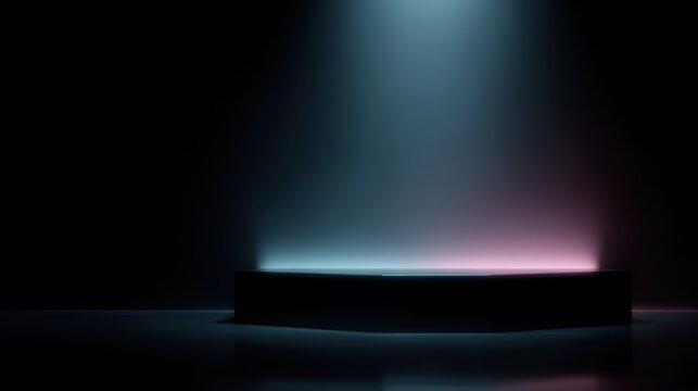 futuristic dark podium with neon reflections modern technology product stage