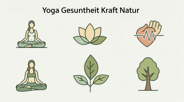 Yoga Gesundheit Kraft Natur Illustrationen.