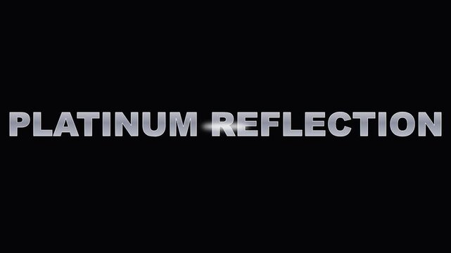Platinum reflection text animation with metallic light sweep effect on 4k black background