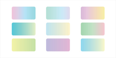 Fototapeta premium Pastel gradient set. Beauty turquoise soft gradients, smartphone screen template. Yellow blue green phone ui elements. Mobile recent vector wallpaper