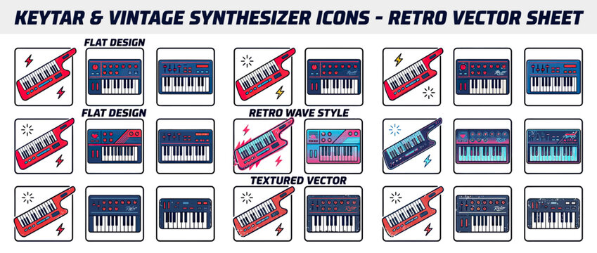 Retro Synthesizer and Keytar Icons Collection