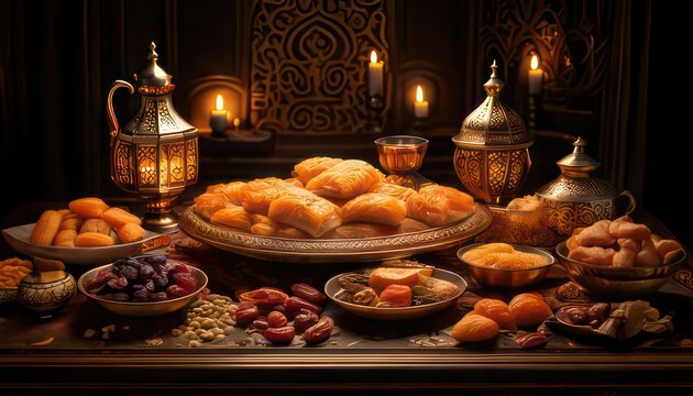 Middle Eastern Ramadan Food Table Setting.