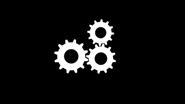 Three white gears spinning animation loop on black background, and business process concepts loading gears. loading circle video.