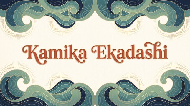 negative space for text reading "Kamika Ekadashi" in a large elegant vintage serif with flowing ligatures and gentle swashes