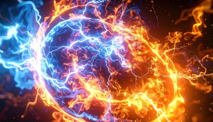 Fototapeta premium Dynamic interplay of fire and lightning in a mesmerizing display.