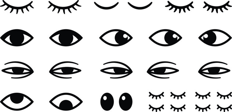 Minimalist vector eye icon set featuring open closed and sleeping vision expressions