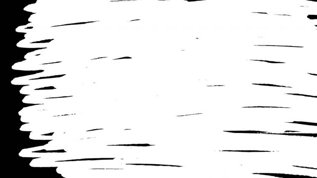 Gritty hand drawn artistic scribble animation with rough textured white brush strokes on black background Video 4K