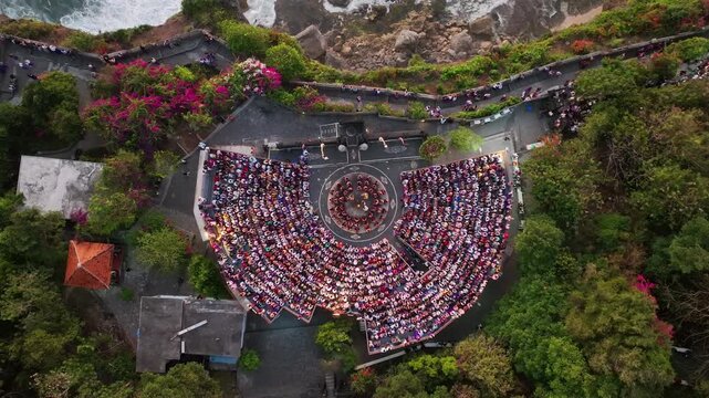 Aerial view of Uluwatu temple in Bali, Indonesia.