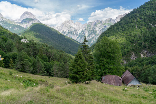 Slovenia, landscape in the Julian Alps near Log Pod Mangartom.	