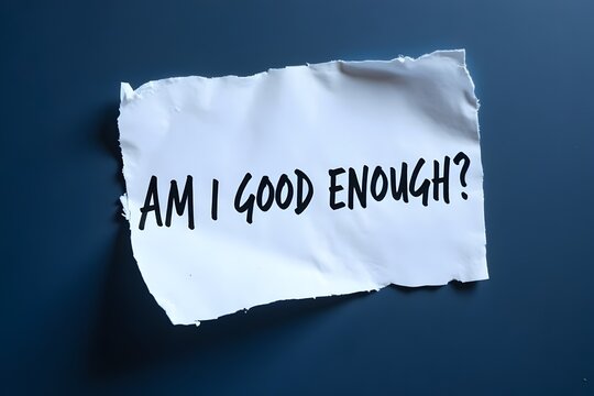 Am I Good Enough Note on Dark Blue Background