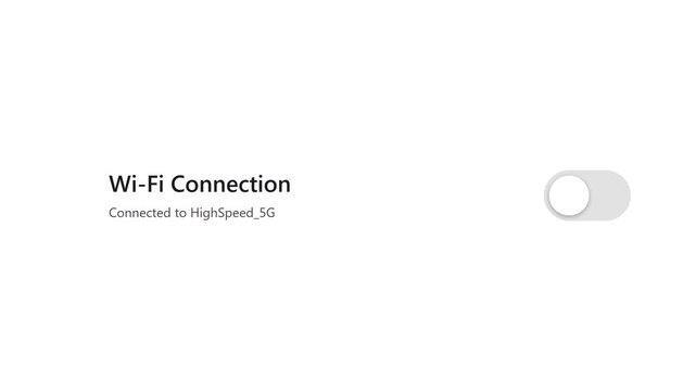 Minimalist UI Design of Wi-Fi Connection Toggle Switch Turning On and Off for 5G High Speed Internet