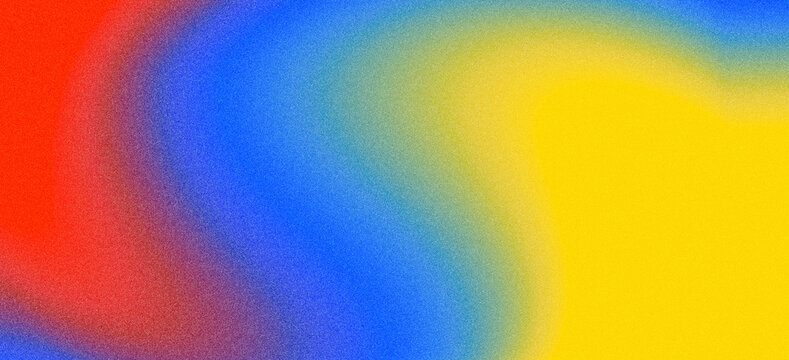 Abstract grainy gradient background with vibrant red, blue, and yellow colors, featuring a retro noise texture banner design.