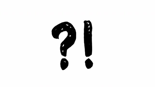 Hand drawn black ink scribble question mark and exclamation point animation on white background graphic Video 4K