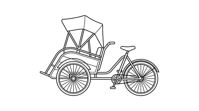 Cycle rickshaw tricycle line art drawing.