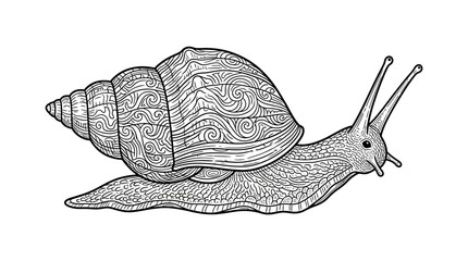 Ornate snail shell zentangle line art. © Liyum