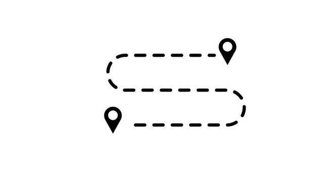 Map icon with dashed zigzag path animation isolated on white background