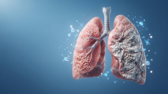 Healthy vs Diseased Lungs Pulmonary Fibrosis Medical 3D Illustration