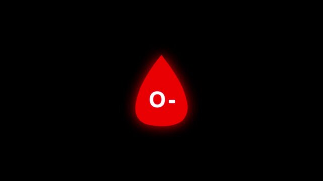Eight blood drops appearing on screen symbolizing the Blood groups in detail. O - blood group , blood types.health medical blood drop sign symbol icon animation on black background 4k animation.