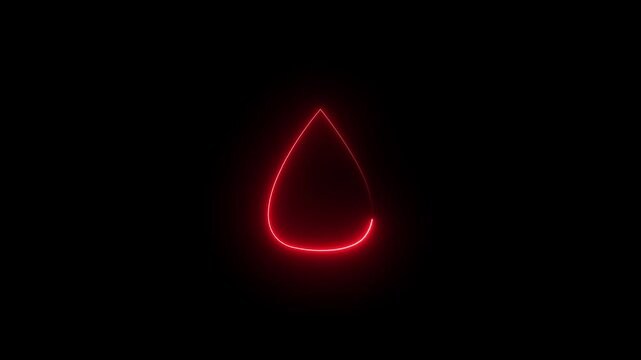 Neon glowing Red blood drop icon pulsing as a medical symbol for donation 4k video