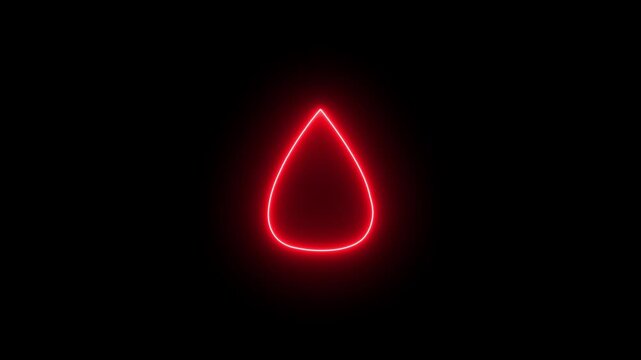 Neon glowing Red blood drop icon pulsing as a medical symbol for donation 4k video