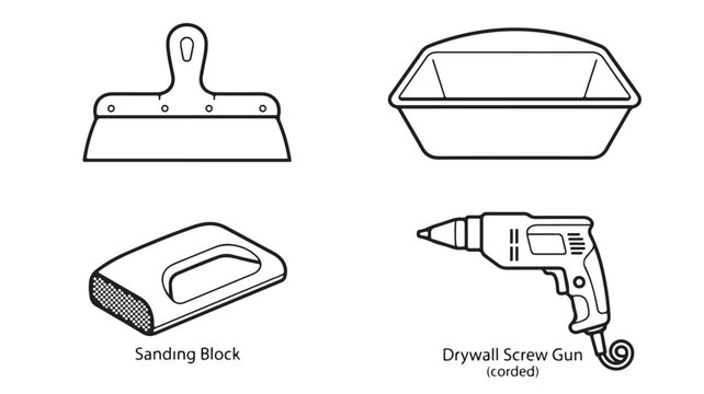 Set of four drywall and construction contractor tools vector illustration