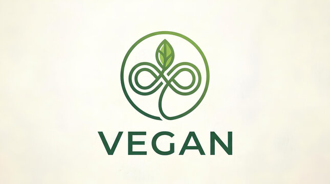 Minimalist vegan logo featuring green leaf infinity symbol.