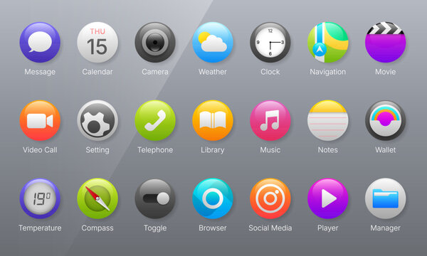 Glossy operating system icon set user interface template
